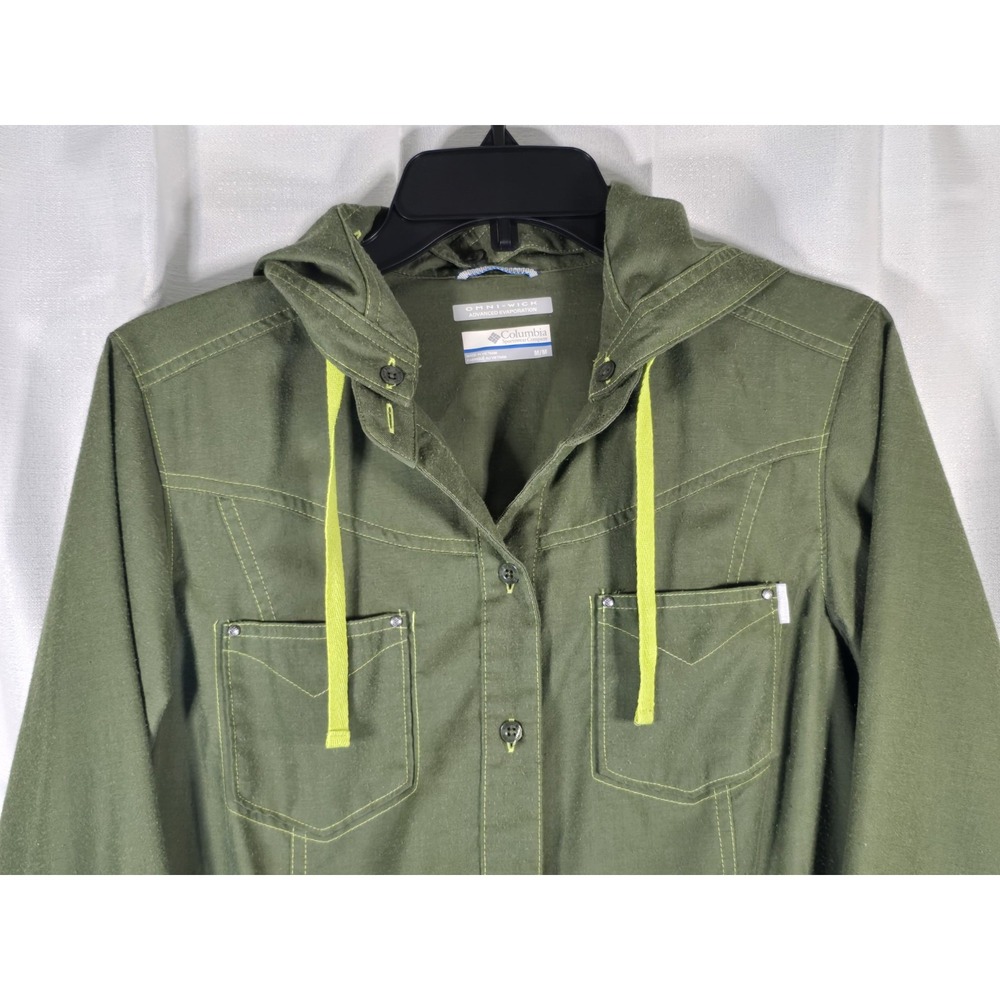 Columbia Womens Olive Green Hooded Utility Jacket Canvas Full Zip Outdoor Small